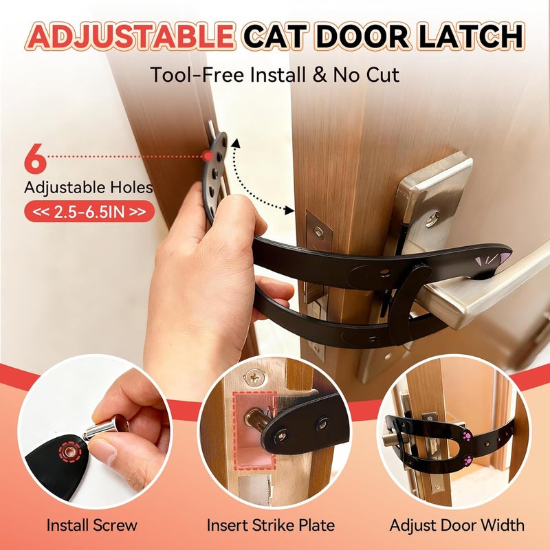 TGIOW Cat Door Latch,2 Pcs Door Prop for Cats to Keep Dogs Out of Litter Box and Food, Preventing Hand Pinching, Cat Door Stopper with 6 Adjustable Straps 2.5-6.5" Wide, Including Door Plate, Black - Image 3